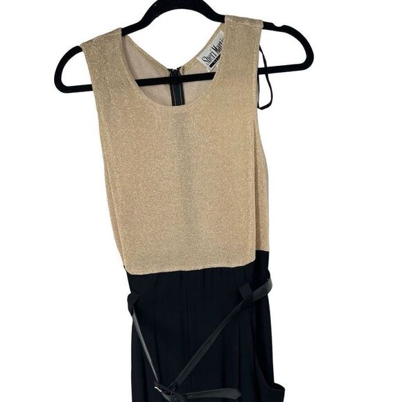 Vintage 90’s Gold Metallic Black Bottom Sleeveless Belted Jumpsuit‎ Women’s - Picture 2 of 10